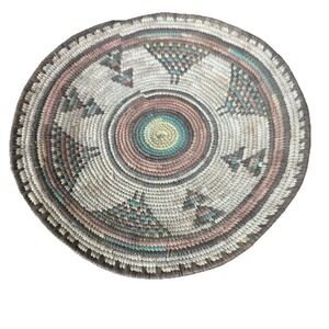 VTG African Basket Geometric Native Design Coil Woven Round 13"